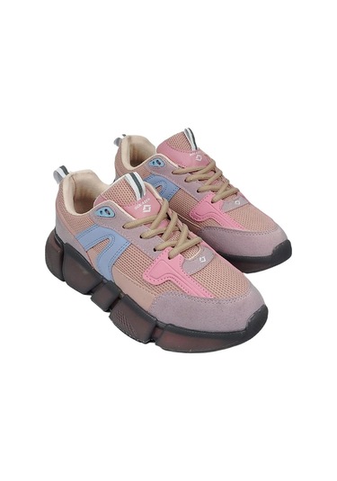 Kadın Ortopedik Tabanlı File Detaylı Sneaker Spor Ayakkabı Pudra - Mavi