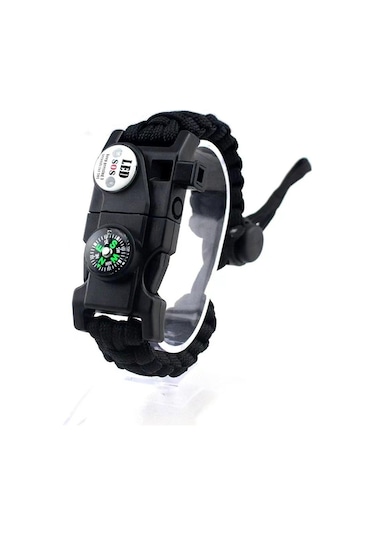 Nurcamp Paracord Kamp Bileklik Hayatta Kalma Bilekliği Siyah