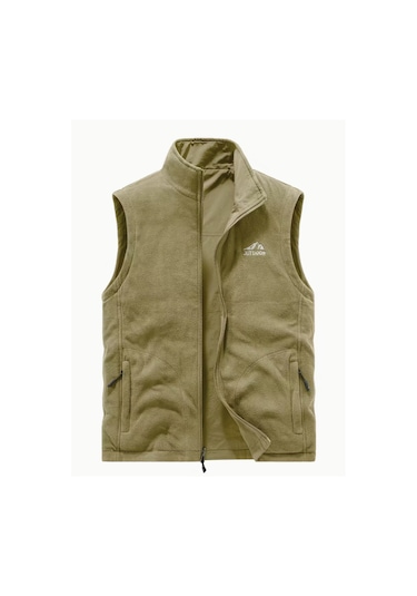 Snapbuy Kışlık Çift Taraflı, Çok Cepli, Bol Kesimli, Kalın Peluşlu Erkek Yeleği Bej