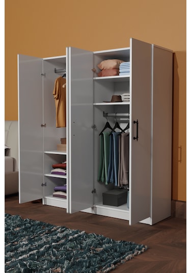 Ae-1054 Arena Beyaz Gardırop 4 Kapaklı 2 Askılıklı, 6 Raflı Do...