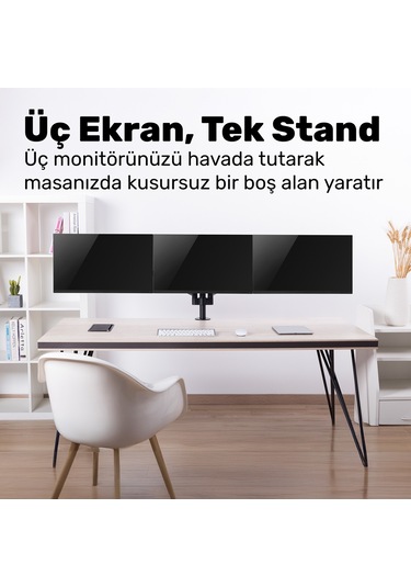 Npo Std48036e Airgrip 17"-27" Ergonomik 360 Amortisörlü Vesa Üçlü Kol Monitör Tutucu