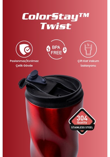 0.50 Lt Colorstay Twist Paslanmaz Çelik Termos Kamp Ofis Piknik Termosu Kırmızı
