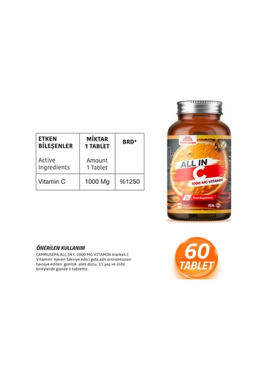 Camrusepa All In C Vitamini 60 Tablet