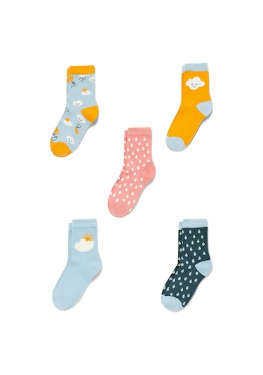 Lilabio Bulut Desenli 5'li Soket Çorap Renkli Çok Renkli
