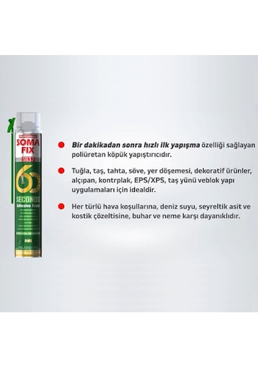 Somafix 60 Saniye 2 Li Kullanım Poliüretan Yapıştırma Köpüğü S937