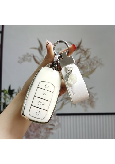 Hangfox Chery Anahtar Kılıfı H Tipi Akıllı 4 Tuşlu Süt Beyazı - Yüksek Kaliteli Materyal, Dayanıklı, Güneşinizi Kolaylaştırır Tek Set + Gümüş Zırh Kanca