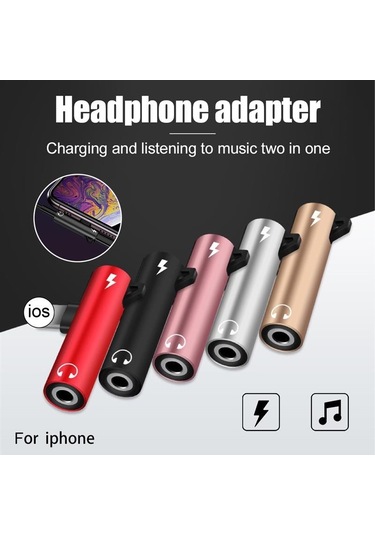 Kırmızı 2 İn 1 Metal Alaşım 3.5mm Jack Kulaklık Şarj Kablosu Konektörü İphone 12 Mini 11 Pro Max X Xr Xs Max 8 Uyumlu