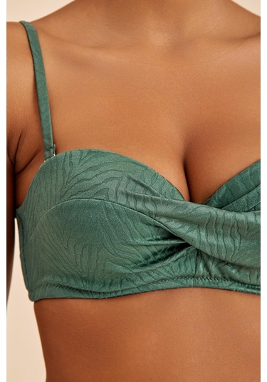 Bali Yeşil Balenli Dolgulu Straplez Push-up Bikini Üst Yeşil