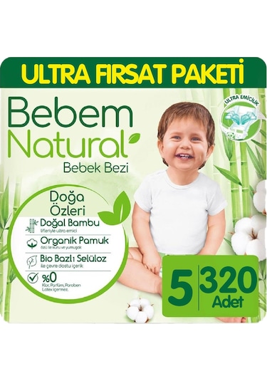 Bebem Natural Bebek Bezi Ultra Fırsat Paketi 5 Numara 80x4 320 Adet 4'lü