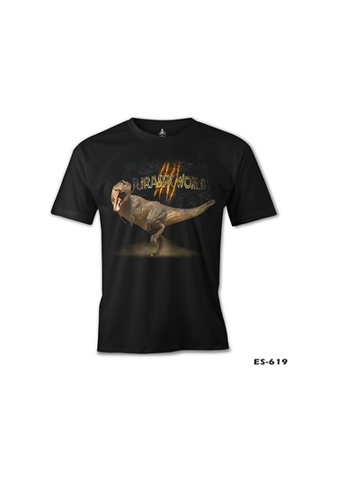 Jurassic World T rex Baskılı Siyah Erkek Tshirt 001