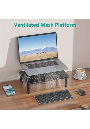 Xuweiwei Siyah Erkonomik Masaüstü Monitör Standı 3 Yükseklik Ayarlı Hava Delikli Kaymaz Fileli Metal Laptop Ve İmac Organizatörü