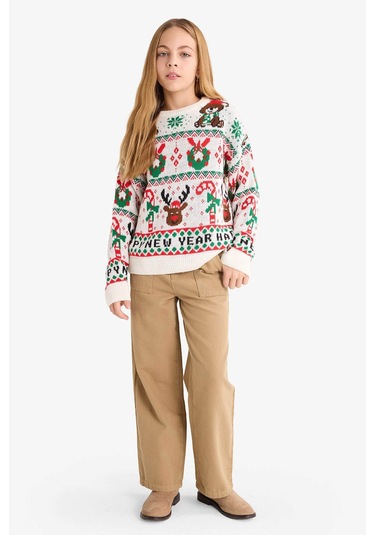 Defacto Ekru Kız Çocuk Kazak G0914a8/er233 Ekru