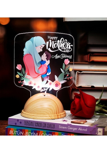 Başörtülü Anneye Hediye Anne Bebek Led Lamba, Anneler Günü Hediye