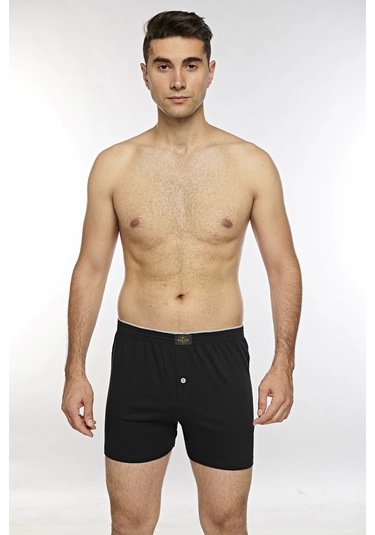 Kolcu Önü Düğmeli Erkek Havlu Bel Boxer K13230 - Siyah Siyah