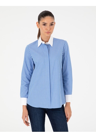 Pierre Cardin Kadın Mavi Gömlek Desenli 50292249-vr036 Mavi