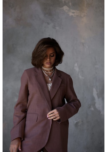 Ponte Kahve Keten Blazer Ceket Takım Kahve