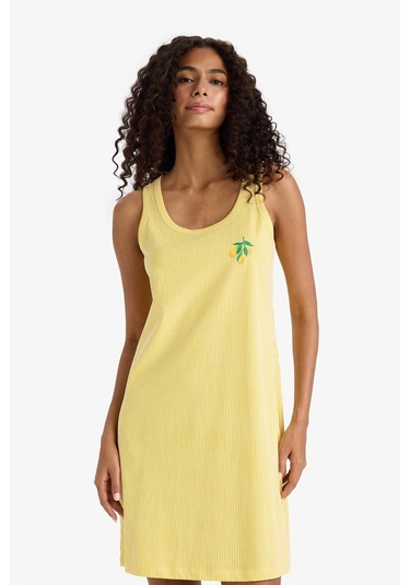 Defacto Regular Fit U Yaka Baskılı Kolsuz Gecelik-fall İn Love F6078ax25hsyl117 Sarı