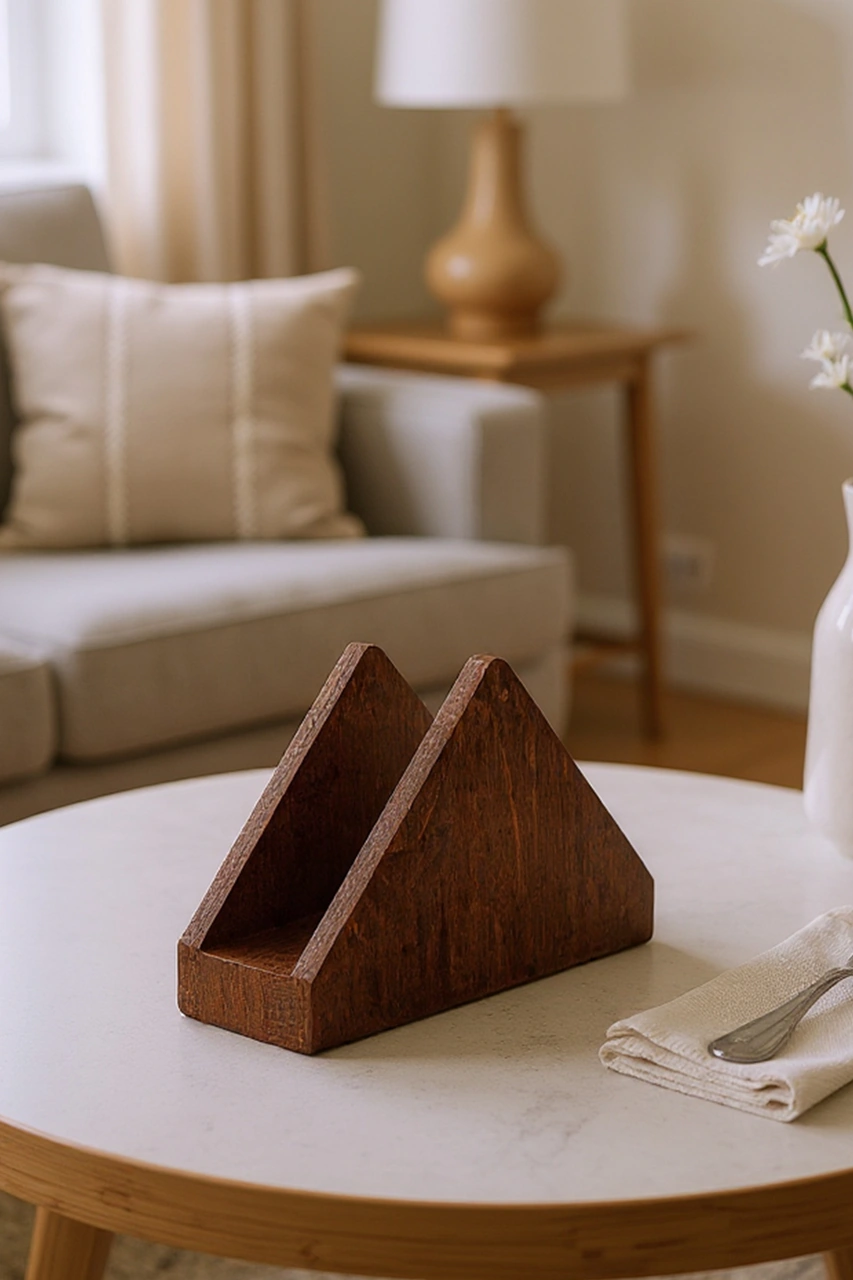 Snippy Zaro - Ahşap Peçetelik Masaüstü Peçete Organizeri Kahverengi