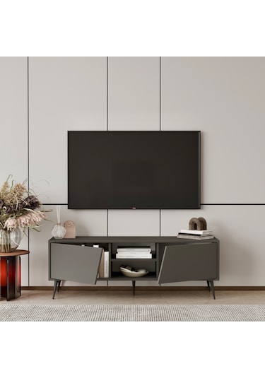 Roma Tv Ünitesi 120 Cm Mdf Metal Ayak Gri