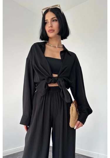 Siyah Alice Gömlek Ve Bol Kesim Pantolon Takım Siyah