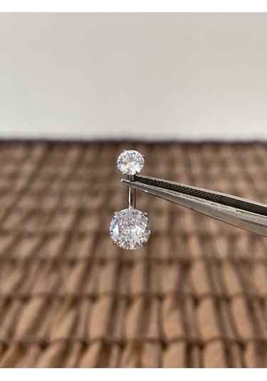 Yüksek Kalite G23 Titanium Parlak Zirkon Taşlı Gümüş Titanyum Göbek Piercingi Taş 10mm Gümüş