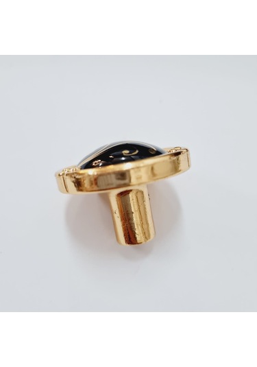 Porselen Düğme Kulp Metal Gold Siyah Desenli / 5 Adet Altın