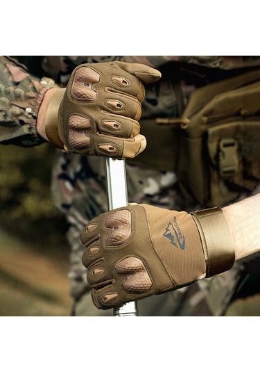 Geeksen Erkek Tam Parmak Askeri Eldiveni - Dağcılık Spor Bisiklet Sürüşü İçin Kaymazsız Dokunmatik Ekran Uyumlu - Çöl Sarısı Xl Sarı