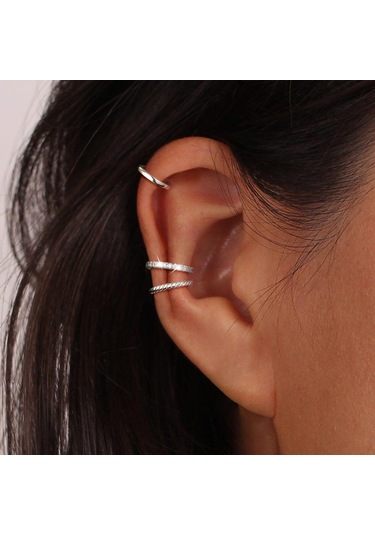 Geeksen Kadınlar İçin Zirkonyum Taşlı Altın Kaplama C Şekilli Pim Olmayan Uyarlanabilir Küçük Küpe Seti - 3 Adetli 2 Paket Gold