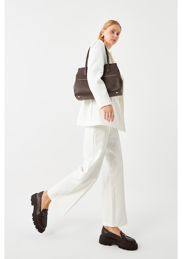 Gönderi R Kahve Antik Kalın Topuklu Tokalı Hakiki Deri Loafer Ayakkabı Kahve