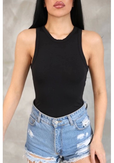 Gülsüm Aydın Kolsuz Badi Bluz - Siyah Siyah