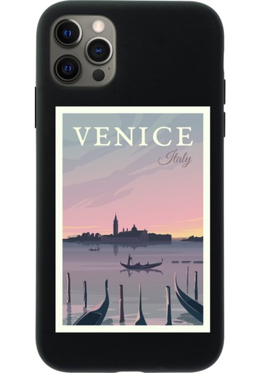 Iphone 12 Pro Venice Italy Tasarımlı Siyah Telefon Kılıfı Siyah65