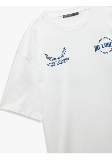 Koton Kısa Kollu Bisiklet Yaka Pamuklu Arkası Baskılı Tişört Beyaz 5sam10183hk Beyaz