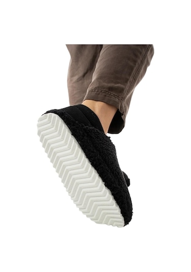 Kadın Lastikli Kaymaz Taban Peluş Havlu Kumaş Ev Ayakkabısı Panduf Siyah-siyah Siyah