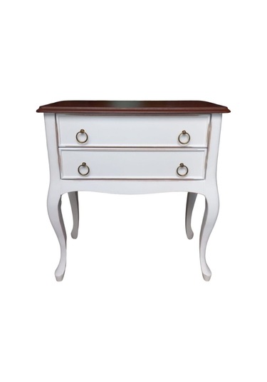 Roys Ahşap B3540 Beyaz Üstü Ceviz Eskitme Çift Çekmeceli  Komodin