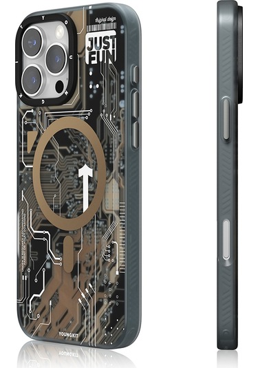 İphone Uyumlu 16 Pro Max Kılıf Magsafe Şarj Özellikli Youngkit Technology Serisi Kapak Desert Gold