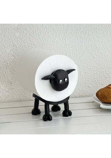 Ximistore9 Modern Minimalist Siyah Koyun Şekilli Kağıt Havlu Tutucu - Sentetik Reçine Mutfak/ofis Masaüstü Aleti Siyah