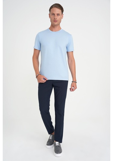 Comfort Fit Bisiklet Yaka Esnek Pamuk Casual Mavi Tişört Ts 885 Mavi