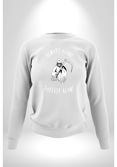 Her Zaman Yalnız Daima Yalnızlık Azrail Unisex Beyaz Sweatshirt Beyaz