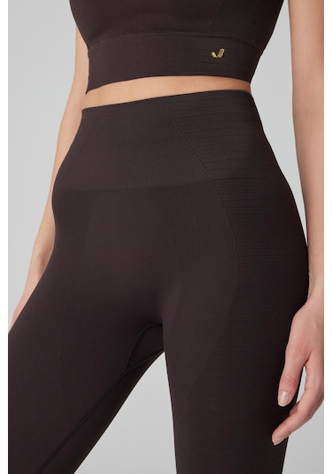Jerf Gela Yüksek Bel Esnek ve Toparlayıcı Kadın Spor Tayt - Acı Kahve