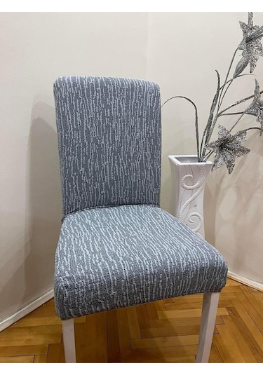 StarMall Jakarli Sandalye Örtüsü Çubuk Desen Yüksek Esnekli Sandalye Kılıfı 1 Adet Gri