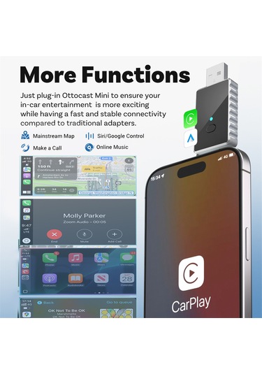 Monyee Kablosuz Carplay Ve Android Çevirici Kutusu - İki Cihazlı Tek Tıkla Geçiş, Akıllı Araç Bağlantı Modülü