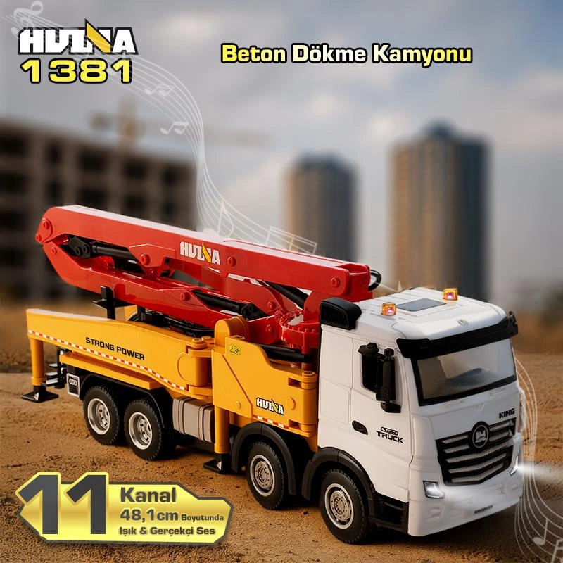 Huına 1381 1/18 11ch Beton Çimento Dökme Kamyonu İş Makinesi İnşaat Uzaktan Kumandalı Rc Model Sarı - 2.4ghz Gerçekçi Similasyon Ses Ve Işık Sistemi