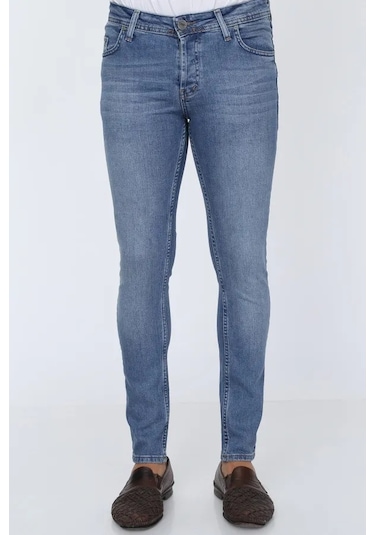 Digital Jeans Erkek Slim Fit Dar Kesim Dar Paça Kot Panto Açık Mavi Açık Gri