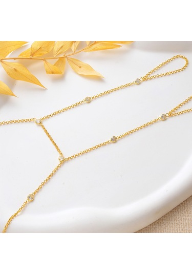 925 Ayar Gümüş 2 Parmaklı Doç Zincirli Zirkon Taşlı Şahmeran Altın