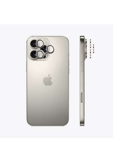 Safeus Safir Temperli Kamera Lens Koruyucu Apple Uyumlu iPhone 16 Pro Max İle Titanyum Gri