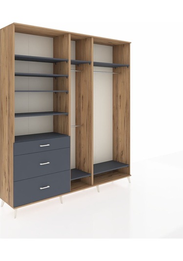 Hyperion Dolap 9 Raflı 3 Çekmeceli 3 Askılı 220x44x243 Çam-antrasit/antrasit Antrasıt/antrasıt