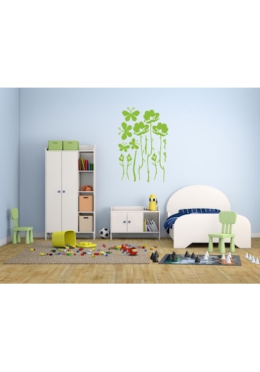 Duvar Süsü Sticker 2 Adet Yeşil Çiçekli Şeffaf Filmli Pvc 48x33