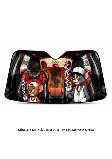 Güneşlik Metalize Ön Cam Kaplan 135cmx65cm Tom Ve Jerry