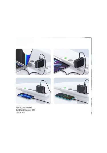 Fc24 100w Gan Hızlı Şarj Adaptörü 3xusb-c 1xusb-a Girişli Pd Destekli Çoklu Şarj Cihazı-1392