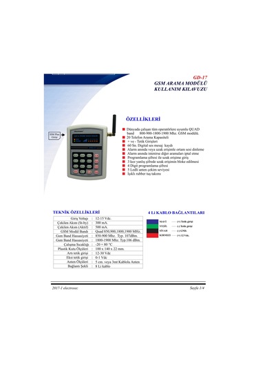 Electrosec GD-17 GSM Arama Modülü